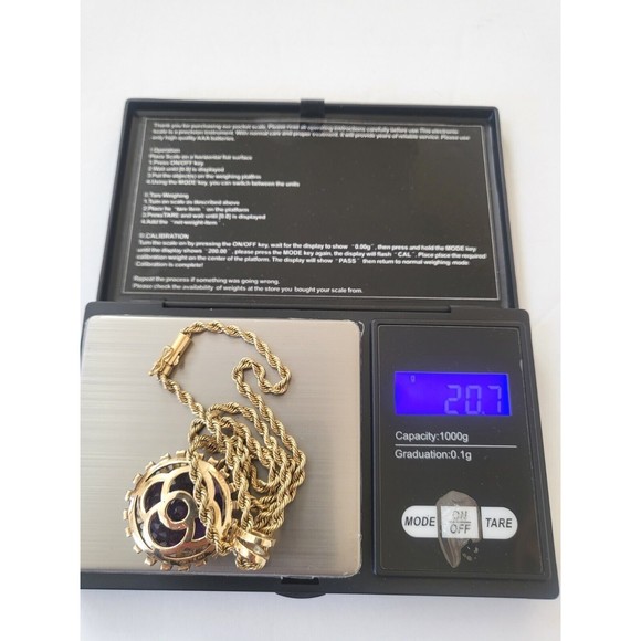 Vintage 14K Yellow Gold 21.2 mm Natural Amethyst Pendant Chain Necklace 20.7 gms - Picture 6 of 9